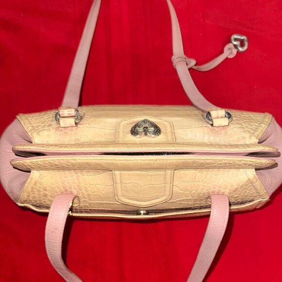 Brighton Heart Charm Beige and Pink Crocodile-Embossed Handbag - Picture 10 of 13